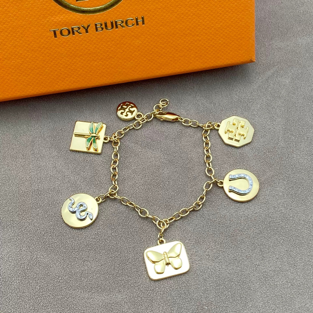 Tory Burch Vintage Gold Titanium Steel Bracelet Letter Butterfly Dragonfly